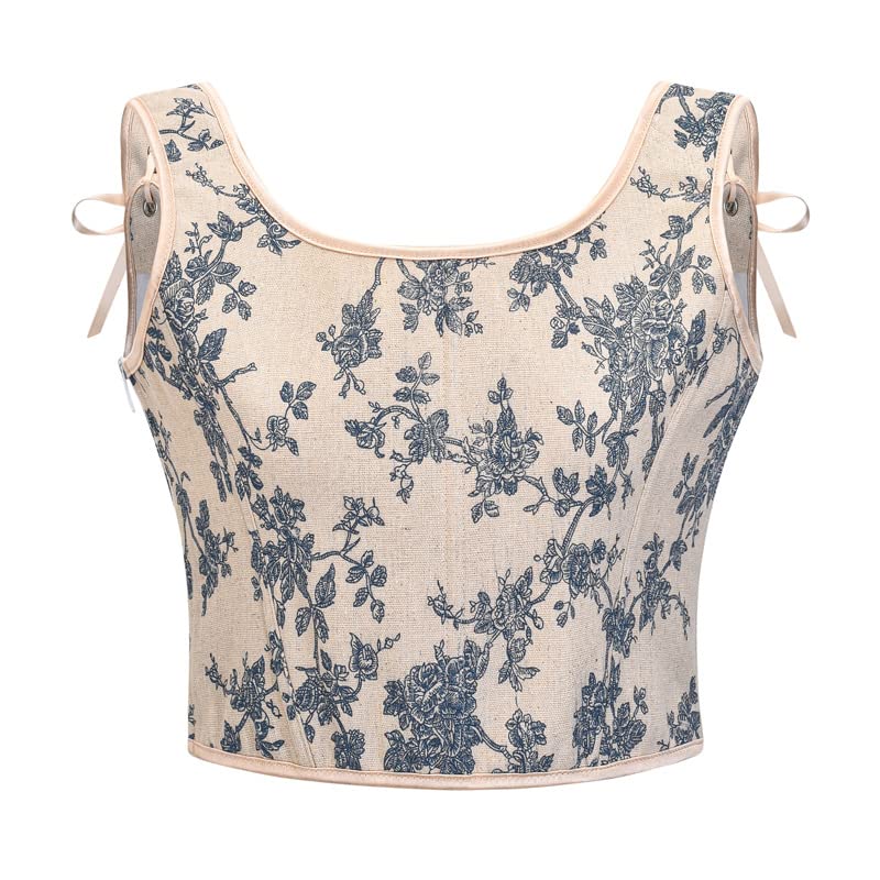 Women’s Retro Orchid Print Corset | Front Strap Lace-Up Vest Style Bustier-image-15