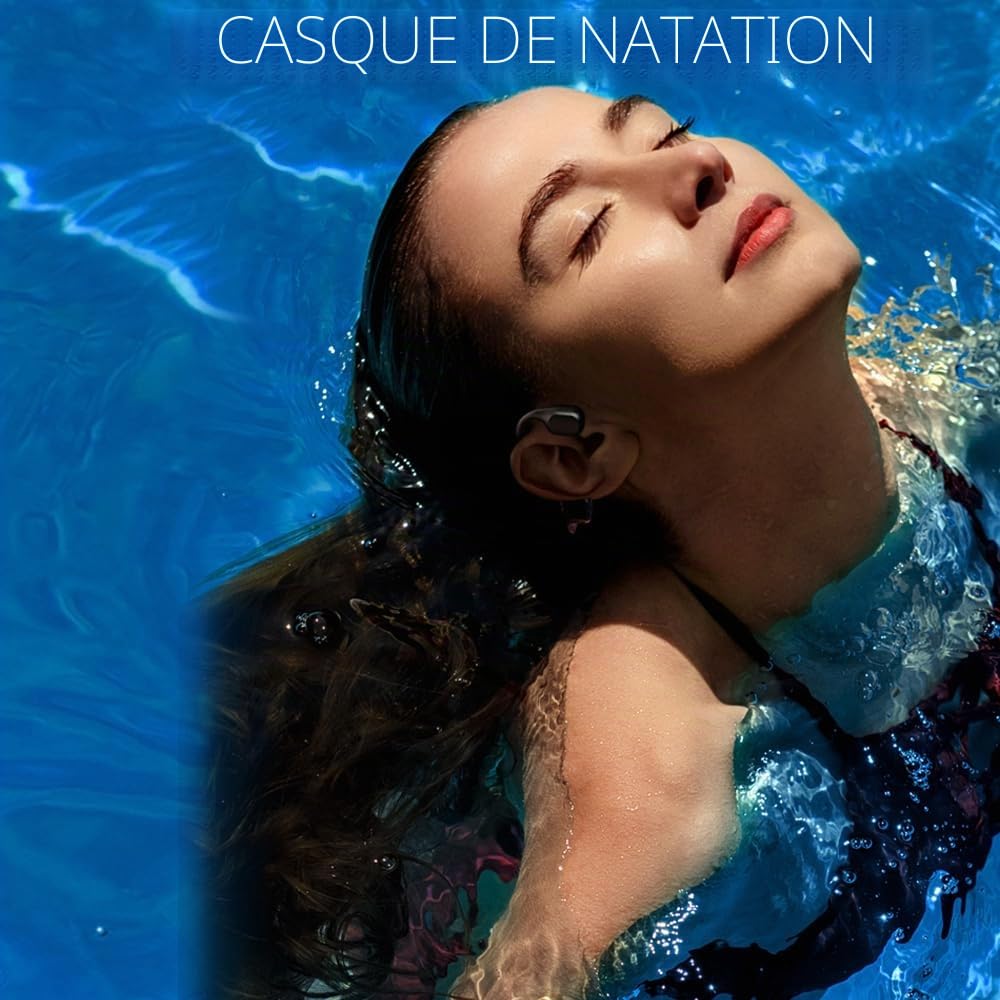 S10 Casque de natation à conduction osseuse avec lecteur MP3 intégré 32 Go de mémoire IP68 étanche Bluetooth avec écran LED pour la conduite, le vélo, la course à pied, le ski Rouge