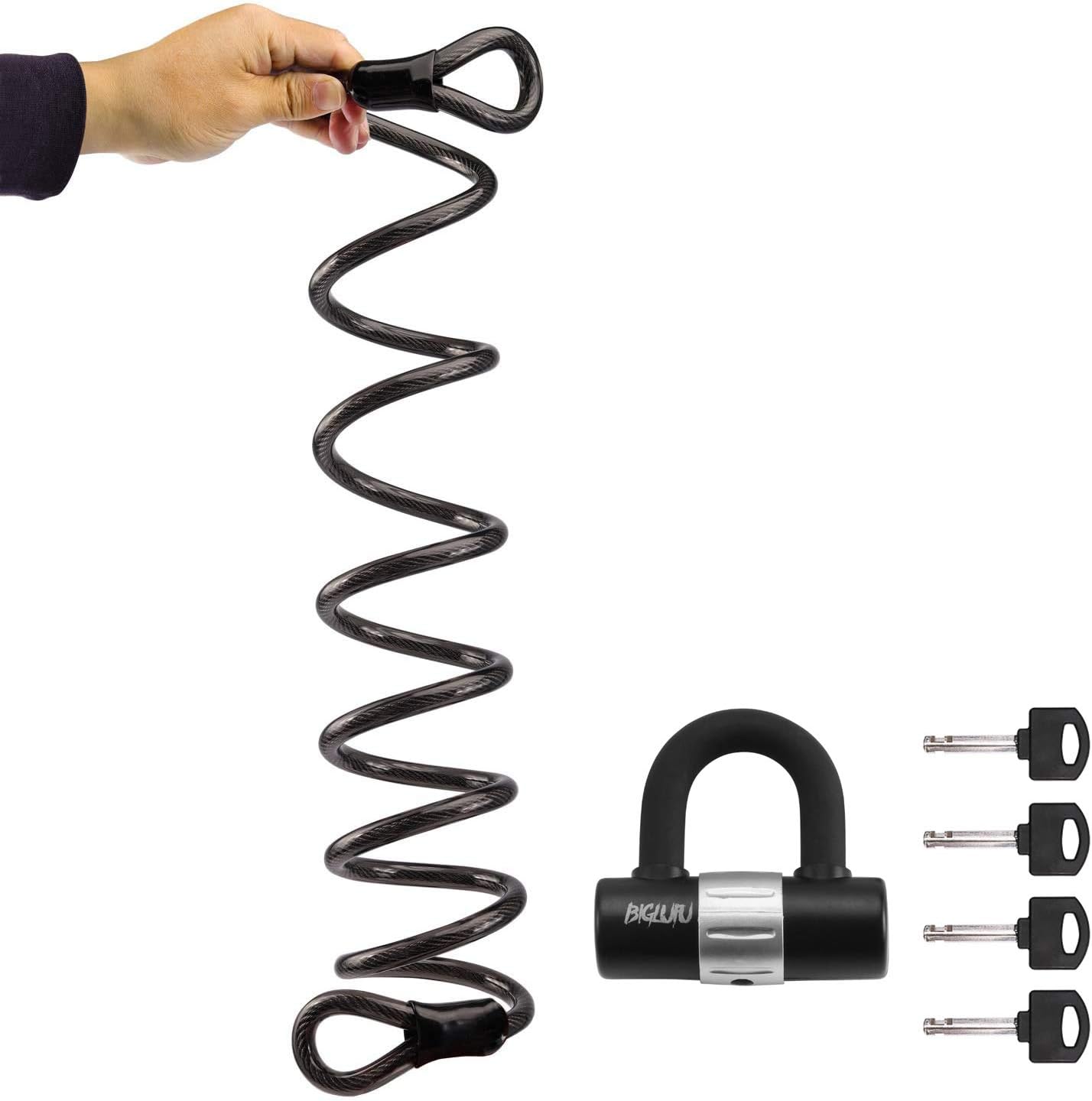 BIGLUFU Bike Security Steel Cable, Braided Steel Flex Lock Cable 12mm Thick Heavy Duty Vinyl Coated Flexible Steel Cable with Loop End (4ft/120cm Cable with 4keys U Lock) : Sports & Outdoors