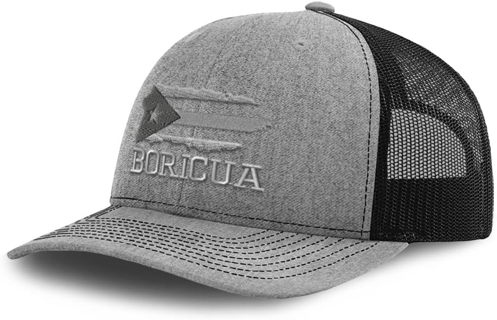Richardson Trucker Hat Puerto Rico Island Map Flag C Embroidery Polyester Baseball Cap Snapback Heather Grey Black
