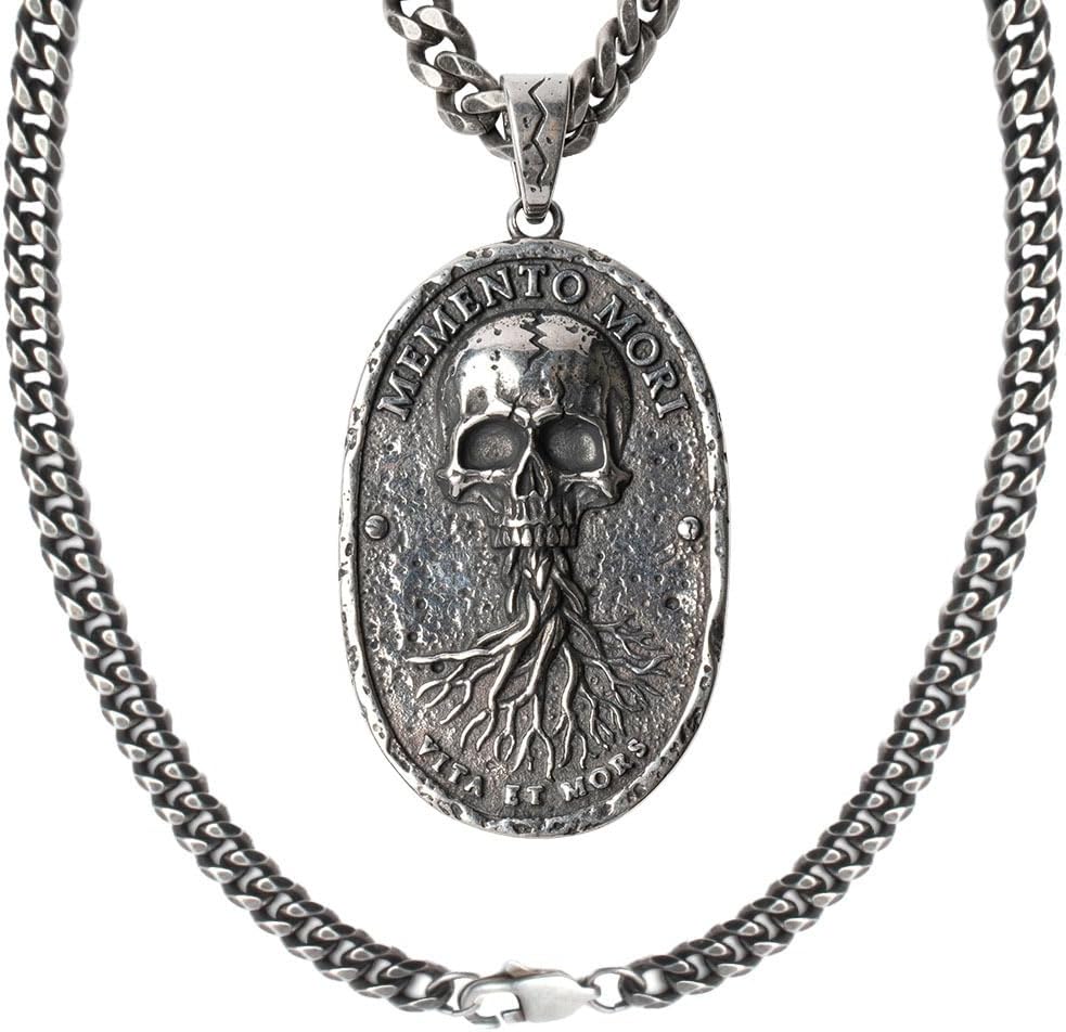 Hero Company Stainless Steel Necklace for Men - ‘Memento Mori Vita Et Mors’ Necklace Pendant - Helps Pair Veterans With A Service Dog Or Shelter Dog