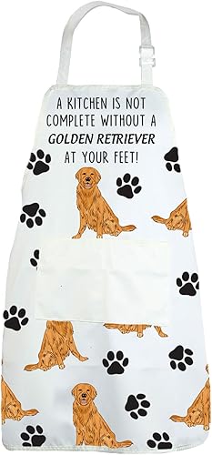 Miniatura 2 de CENWA Delantal Golden Retriever con bolsillos Golden Retriever Gifts Delantal de cocina ajustable para amantes de los perros de los animales
