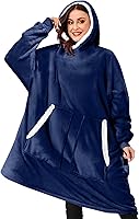 Vista 11 de BINSUNS Oversized Wearable Hoodie Blanket, Soft Fuzzy Microfiber & Sherpa Wearable Blanket Sweater with Giant Pocket
