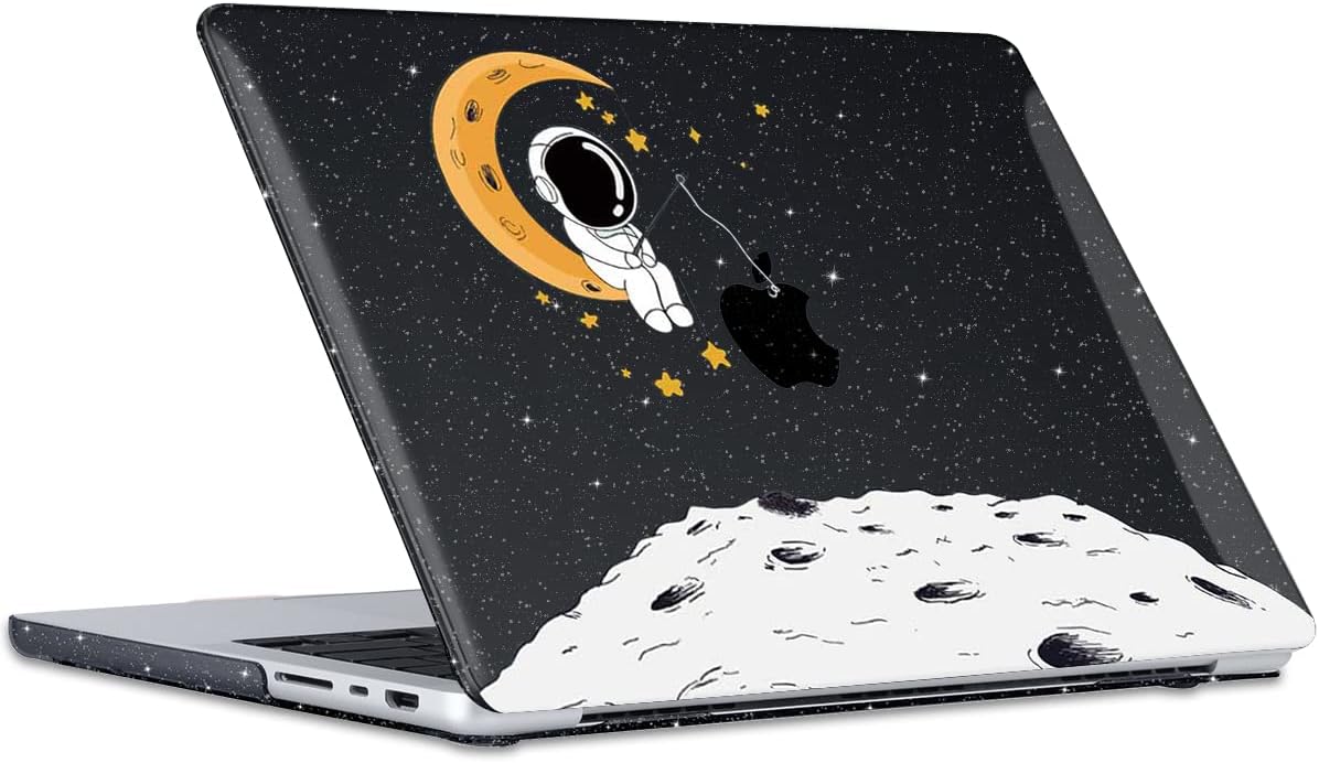 for M4 MacBook Pro 16 inch Case 2024 2023 2022 2021 Model A3186 A3403 A2780 A2485 Cover M4 M3 M2 M1 Pro/Max & Touch ID, Shiny Printed Pattern Plastic Hard Cover Keyboard Skin, Astronaut Moon