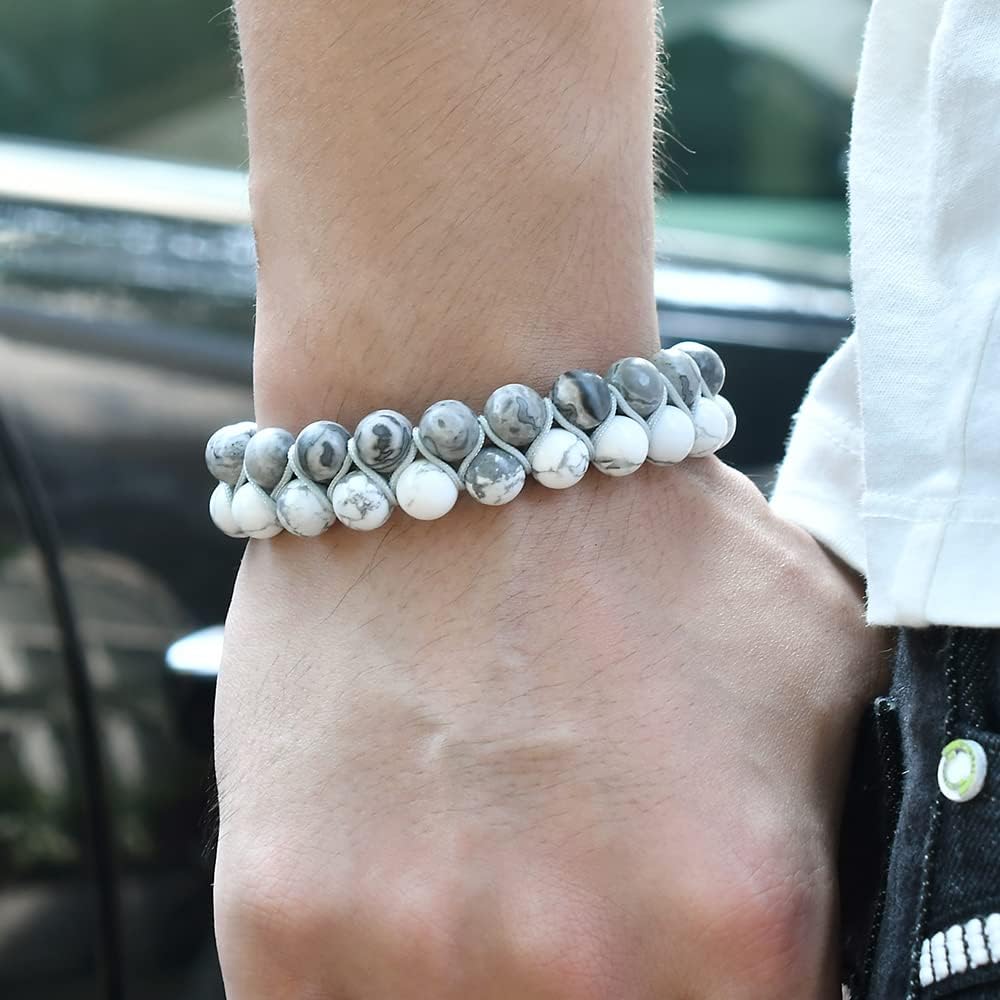 Natural Howlite and Map Stone Bracelet - A Healing and Fashionable Accessory for Men and Women