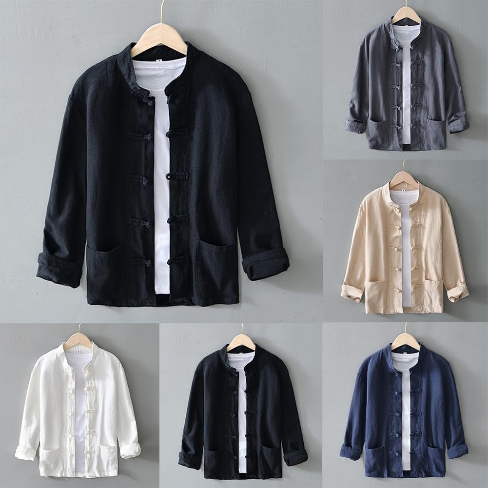 Camicie tradizionali cinesi da uomo, top casual (blu scuro)