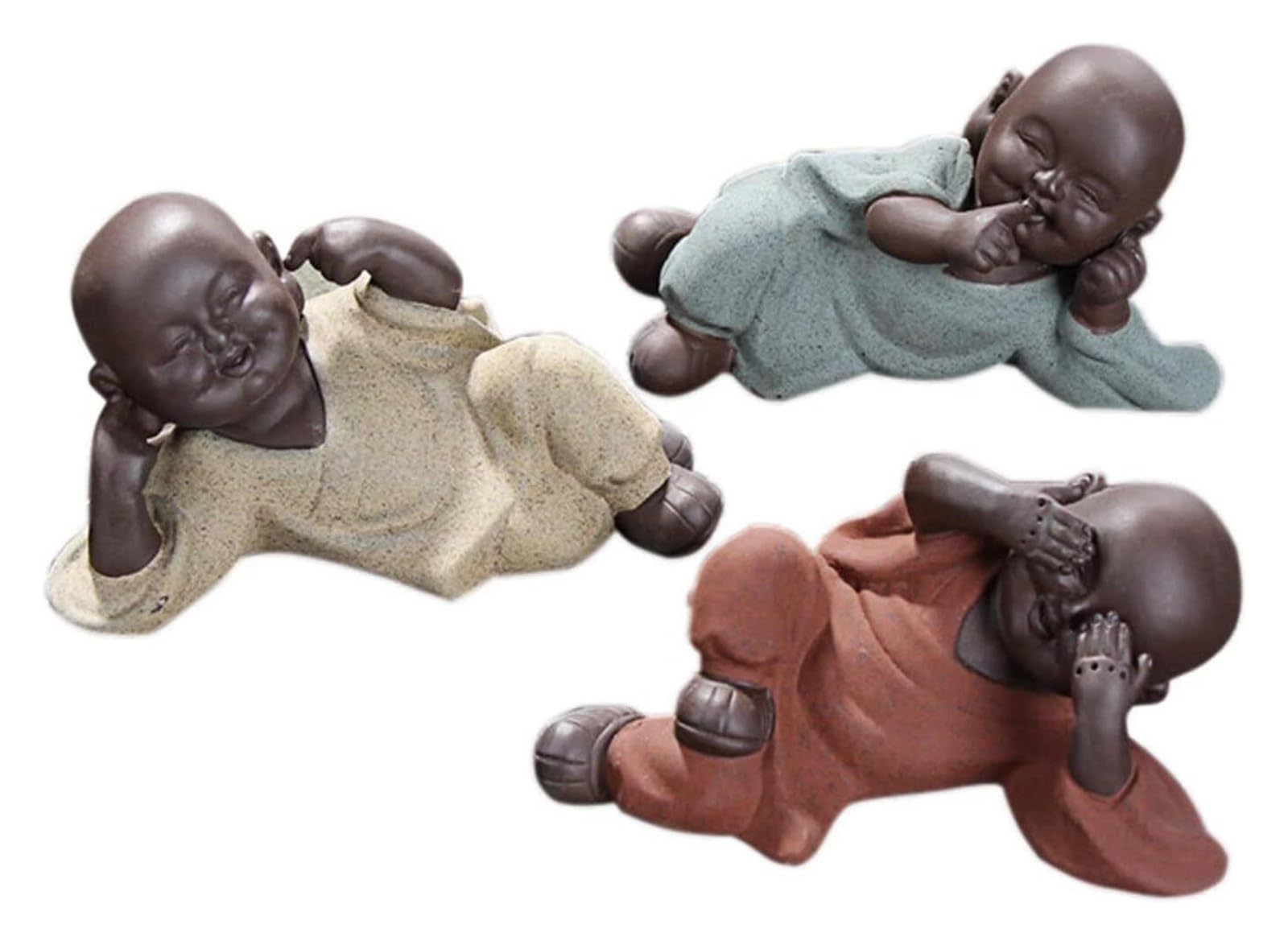 Hlhlh One Color Cute Three Wise Monks,Ceramic Baby Buddha Statues, Hear No Evil See No Evil Speak No Evil Statues, Set Of 3 Buddha Figurines