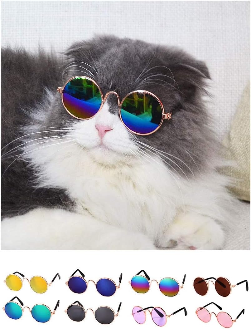 Cat Glasses Cool Stylish and Funny Cute Pet Sunglasses Circular Metal Prince Sunglasses for Cat & Small Dogs