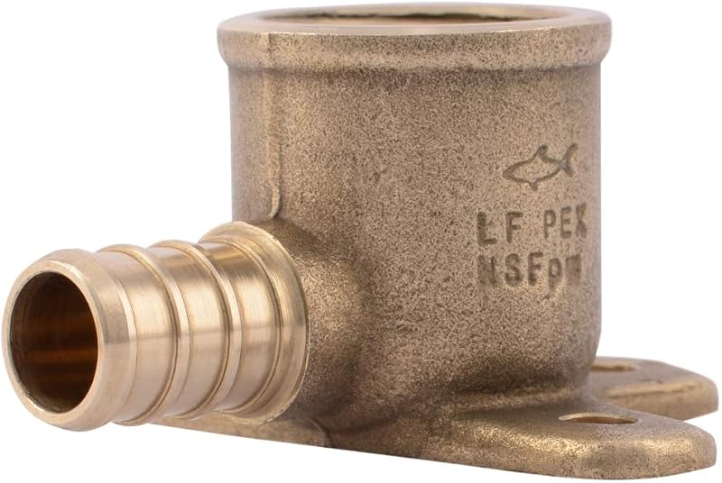 SharkBite Tubo PEX de 1/2 x FNPT de 1/2 pulgada, codo de oreja de caída de 90 grados, accesorio de plomería de latón, tubo PEX, PE-RT, UC334LFA