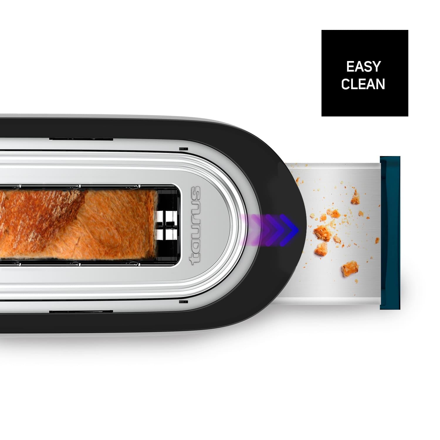 Taurus - Tostadora Mytoast Nero 1000W | 7 Niveles de Tostado | Ranura 260 mm | Sistema Autocentrado | Bandeja Recogemigas | Elevación Extra | Recoge Cable | Pies Antideslizantes