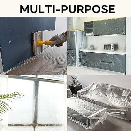 Miniatura 5 de 30 Pieces Plastic Drop Sheets for Painting, Waterproof and Dust-Proof Clear Cloth for Furniture Cover, 9x12 Feet Tarps