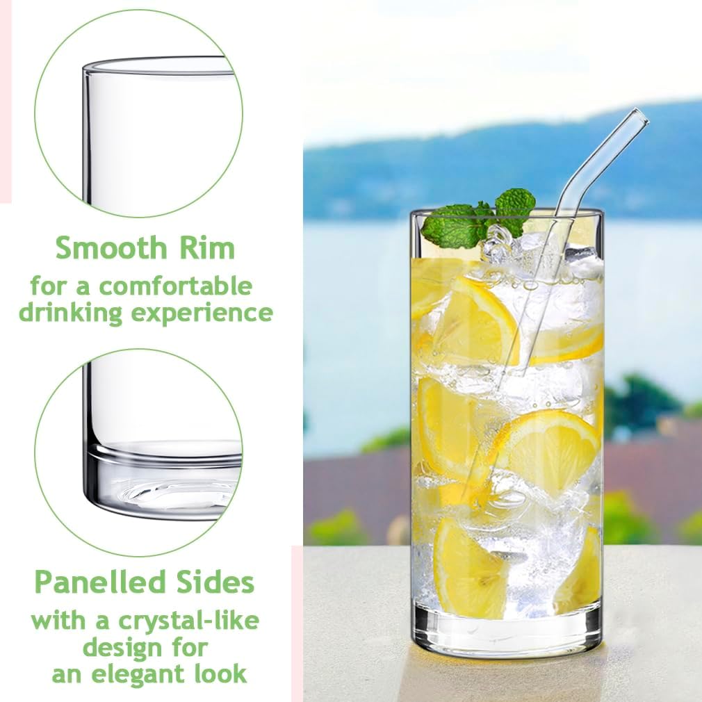12 Pack Glass Cups With Glass Straws, Drinking Glass 10oz+7oz