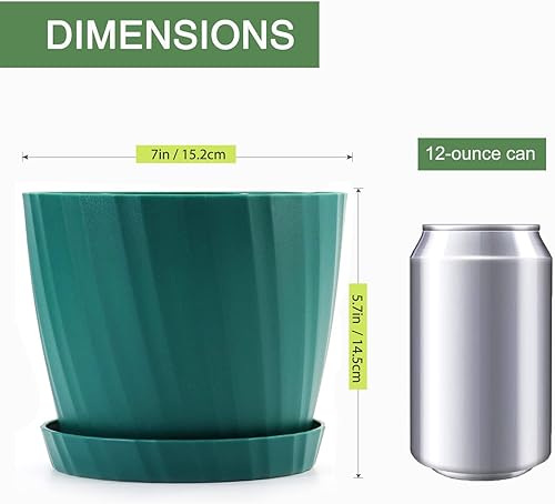 Miniatura 2 de Macetas de 7 pulgadas a granel, paquete de 6 macetas de plástico con agujeros de drenaje y platillos para plantas y flores de interior y exterior,