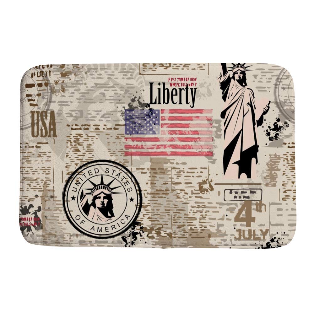 Tapis de bain Statue de la Liberté Ruchen beige style vintage journal 91x61 cm antidérapant