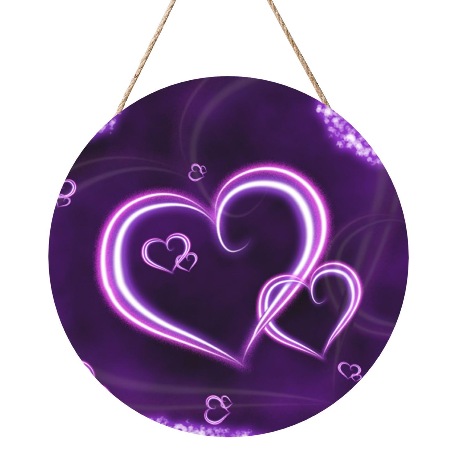 InOmak Purple Hearts, Round Wood Panel Painting 12 in, Wall Hanging Painting For Home