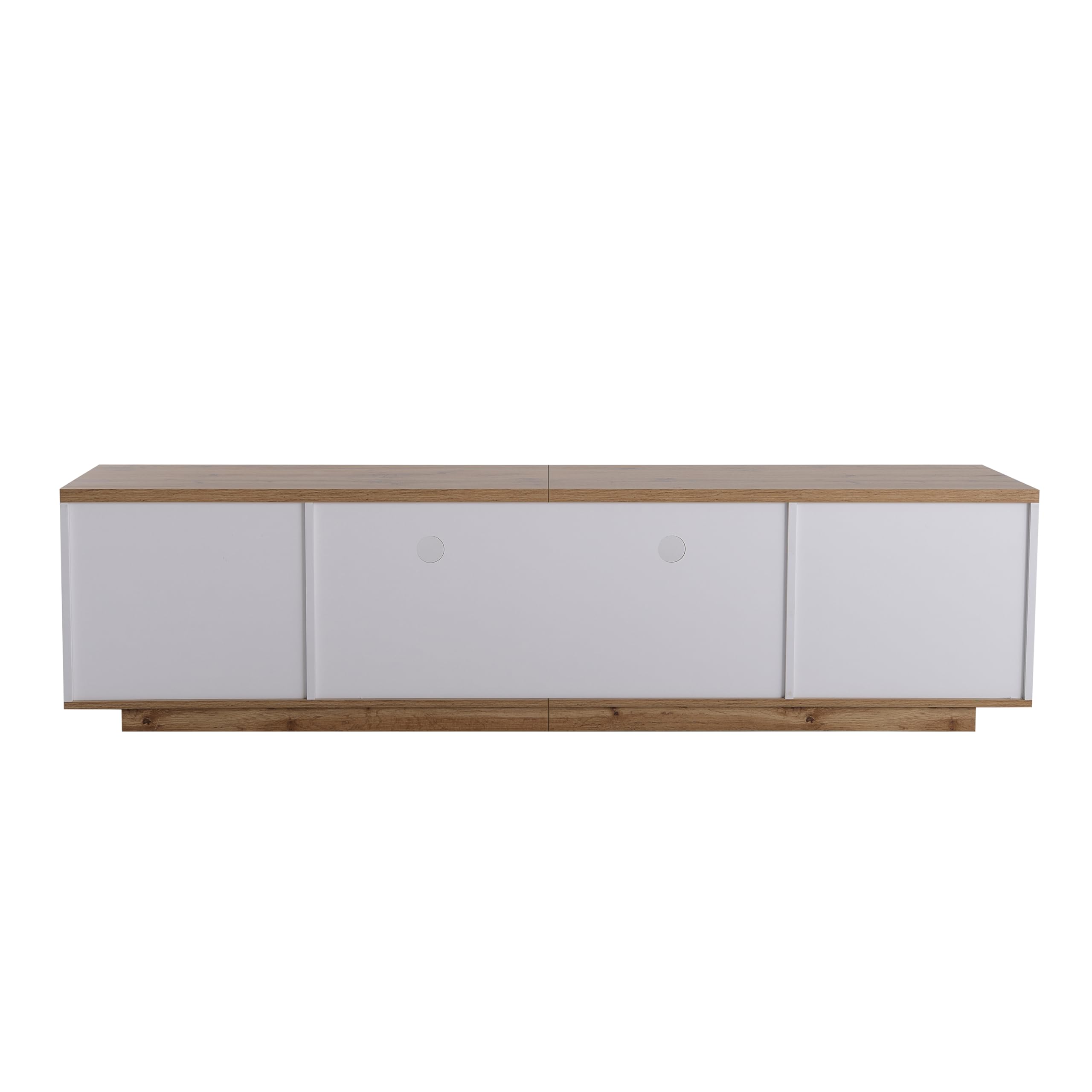 Moimhear Moderno armario de TV con bloques de color en acabado blanco, armario de TV con veta de madera, 180 cm