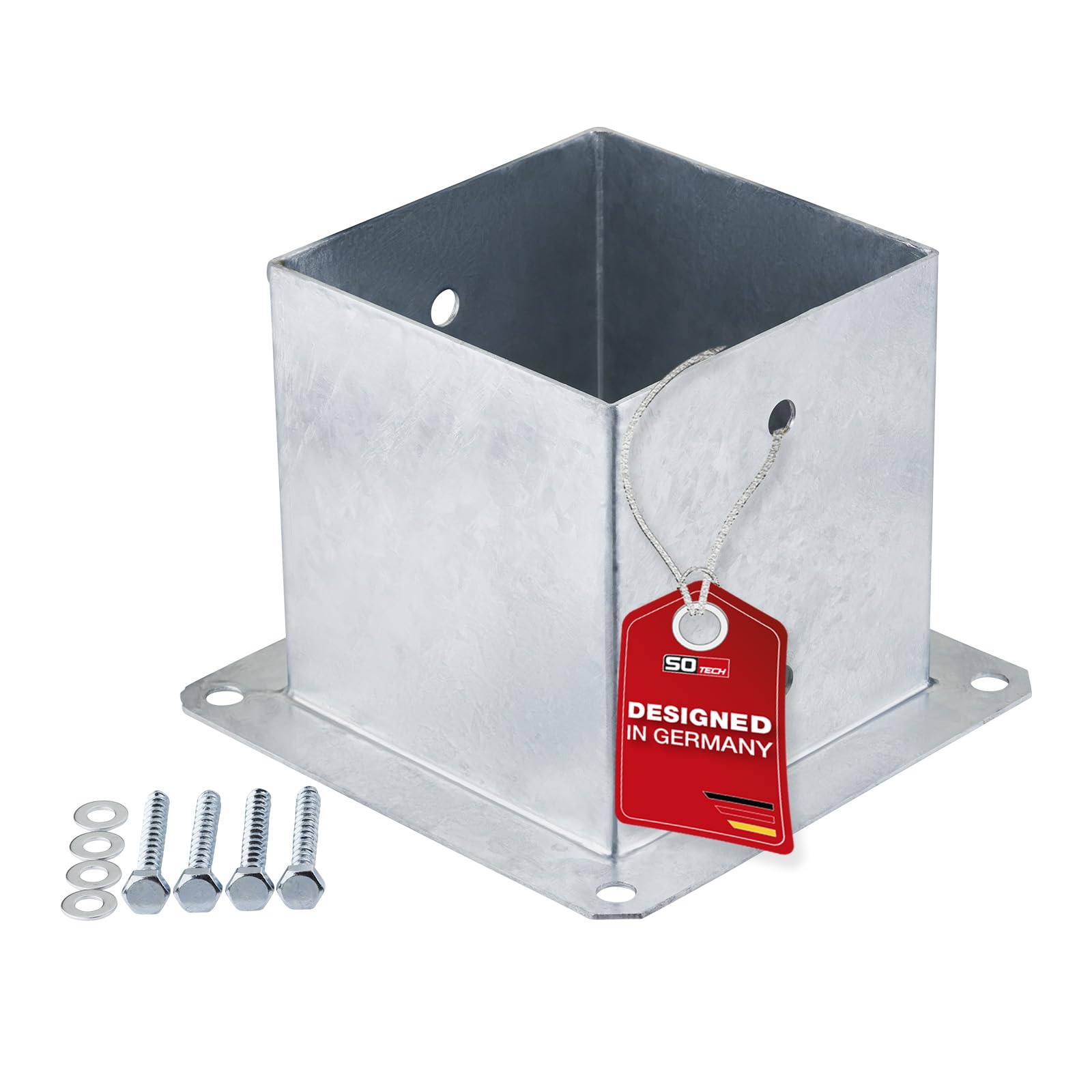 SOTECH Bodenanker zum Aufschrauben, Vierkant 140 × 140 mm, Feuerverzinkt, Höhe 152 mm, Bodenhülse für Vierkantholz