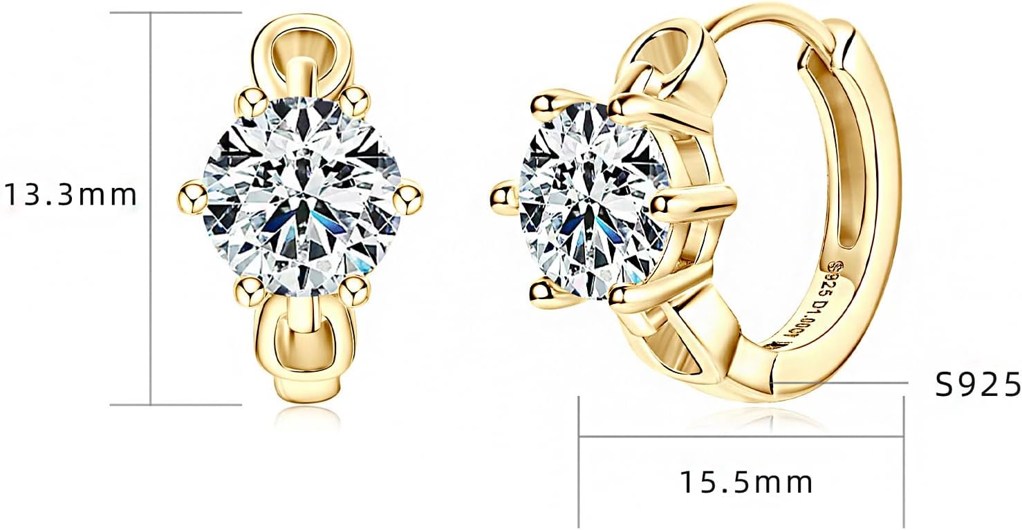 S925 Sterling Silver 1ct Diamond Hoop Earrings for Women,D-Color VVS1,Elegant Gift for Fiance Engagement Present