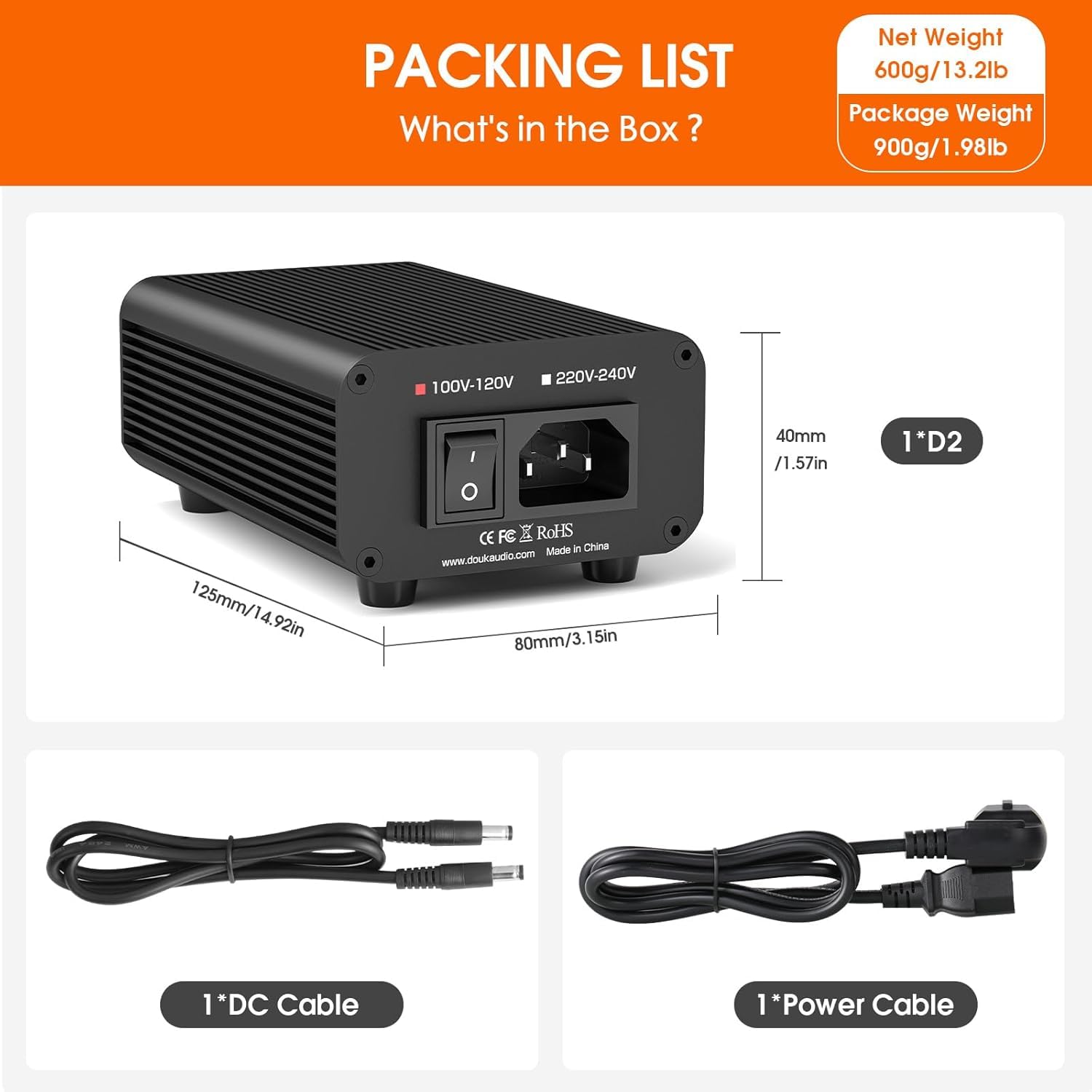 Douk Audio D2 - Fuente de alimentación lineal (5 V, 15 W, bajo nivel de ruido, para serpentinas DAC con transformador toroidal y filtro CLC para sistemas de audio de sobremesa HiFi