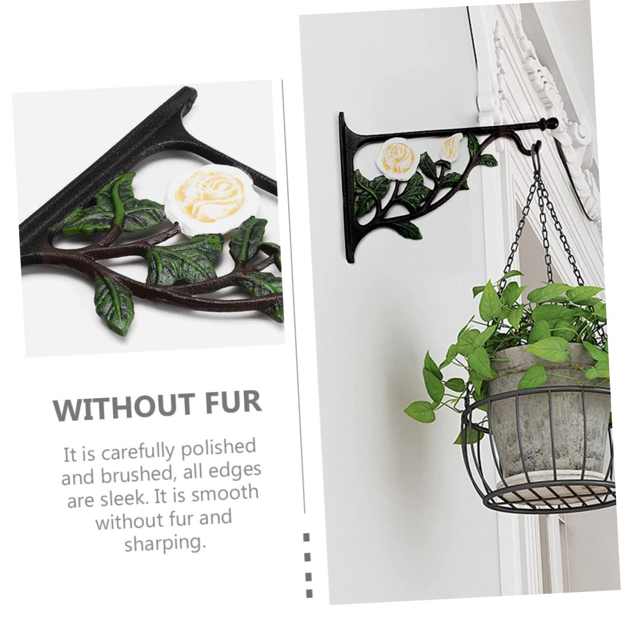 Mipcase Gancio per Mangiatoia Uccelli e Vaso di Fiori in Ferro Bianco Motivo Rosa, Supporto da Parete Resistente Antiruggine per Balcone Giardino e Decorazioni Esterne, Portavasi