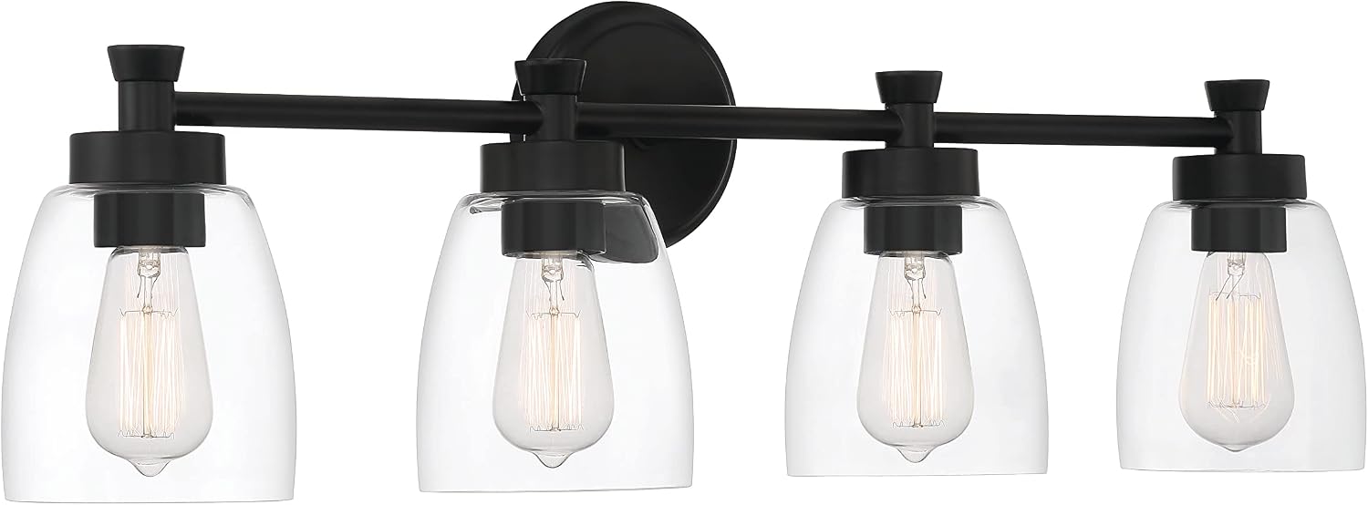 Craftmade Henning 4 Light Vanity, Clear Glass, Flat Black, 12730FB4