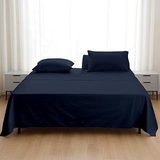 Flex Head King Sheets for Sleep Number Bed - Ultra Soft 4 Piece Microfiber Flex Top King Sheet Set with 34" Top Split, Fits Mattresses up to 15" Deep, Navy Blue