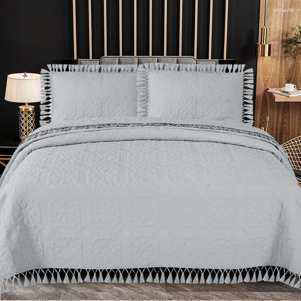 Rugs Inn Embroidery Bedspread โ Luxurious Embossed Quilted Microfiber Bed Throw Bedspread Quilt Bedding Set for Bedroom Decor with 2 Pillow Shams (Snow Flake, Super King)