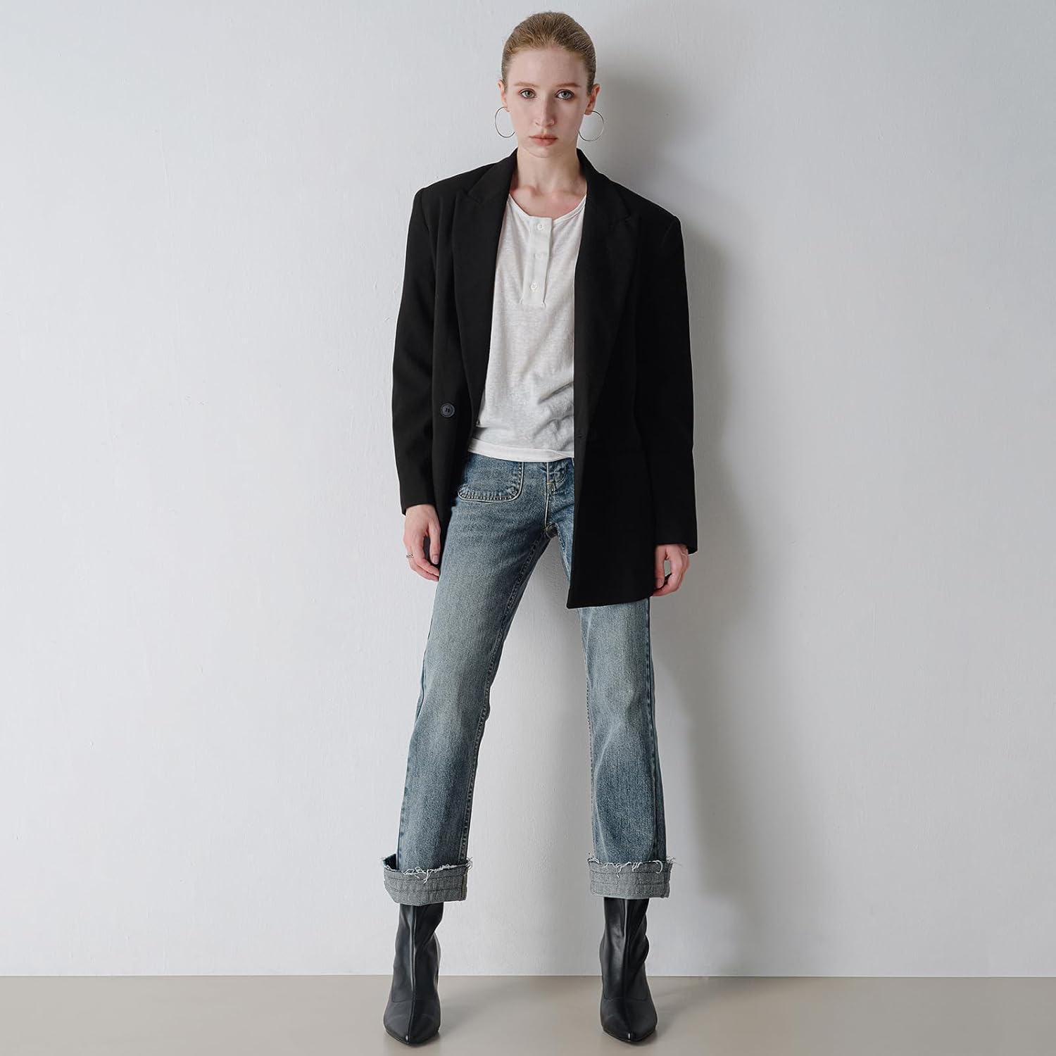 RIBONGZ Ankle Boots for Women Kitten Heeled Booties Back Zipper Pointed Toe Dressy Fur Mid Calf Short Stiletto High Heel Fashion Leather Suede Work Dress Shoes