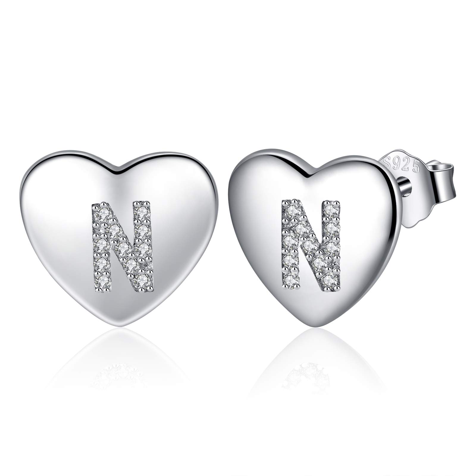 Jrêveinfini Lettera A-Z - Orecchini da donna in argento Sterling 925, con zirconia cubica, orecchini a forma di cuore, per bambine e bambine