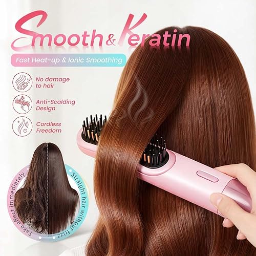Miniatura 3 de Cepillo alisador de cabello 2026, cepillo alisador de cabello inalámbrico para cabello corto, mini cepillo portátil para alisar el cabello con 4