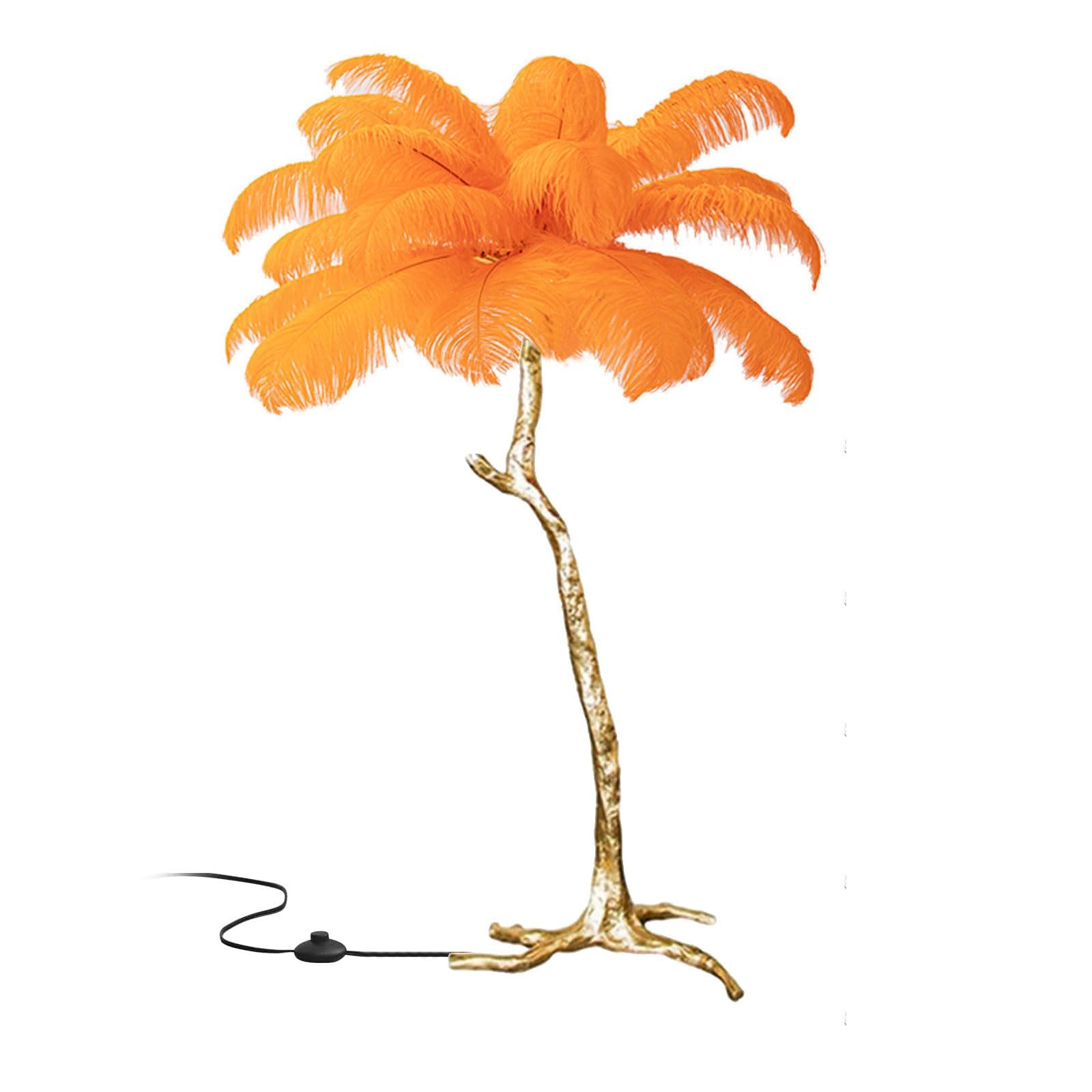 Standing Bedside Lamps, Nordic Ostrich Feather Floor Lamp with 3 Color Light Switching, Gold Resin Light Body, Tall Pole Lamp Feather Lamps for Home Office Decor,Orange,60x55cm/24x22in (desk lamp)