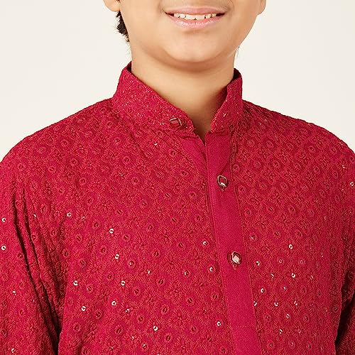 Image of AJ DEZINES Chikankari Kurta For Boys- Ethnic Wear | Embroidery Chikankari Sequined | Traditional & Festive Outfit | Cotton Stylish Boys Kurta | Perfect For Wedding & Family Function
