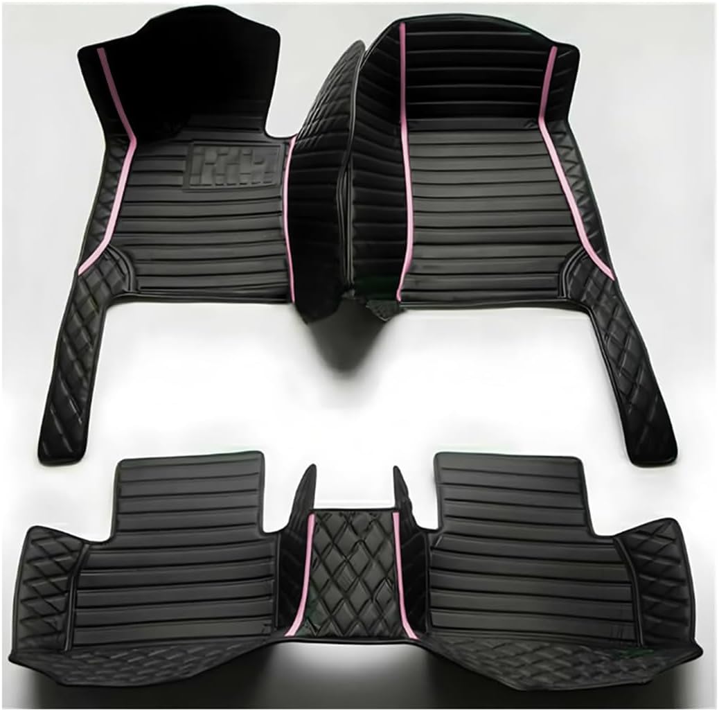 TREGOO All Weather Car Mats Custom Fit Non Slip Floor Mats for 1998-2025 Cars Personalized Leather Protection Pads Suitable for Men Women (Black Double Panel with Pink Stripe)