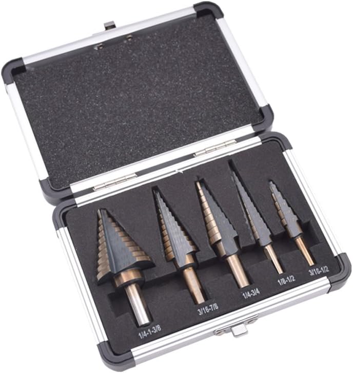 5pcs Universal Large Hardened HSS Inch Stepped Drill Bits Set For Metal High Speed Steel Tapered Cone Drill Bits Kit Hole Cutter