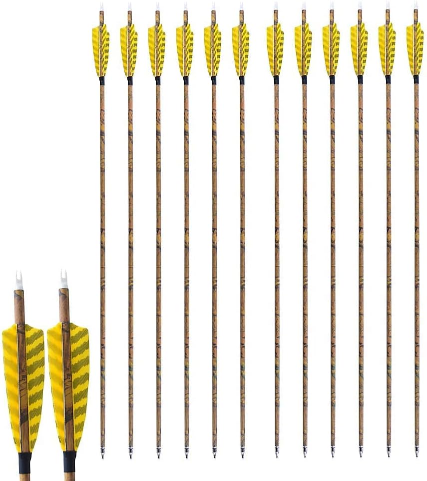 AMEYXGS Camo Carbon Arrow 30 Inch Practice Hunting Arrow Spine 500 with 4 Inch Turkey Feathers for Traditional Recurve Compound Bows