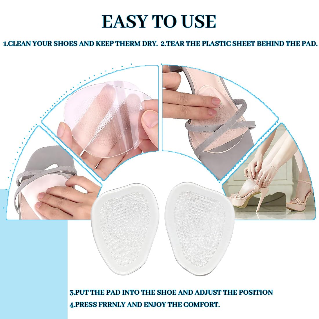 3 Paia Cuscinetti per Avampiede, Gel Metatarsal Pads per Metatarsalgia, Soletta Auto-adesiva,Antiscivoloc per Tacchi alti per Tacchi alti Sollievo per Dolori Nell'avampiede(Trasparente)