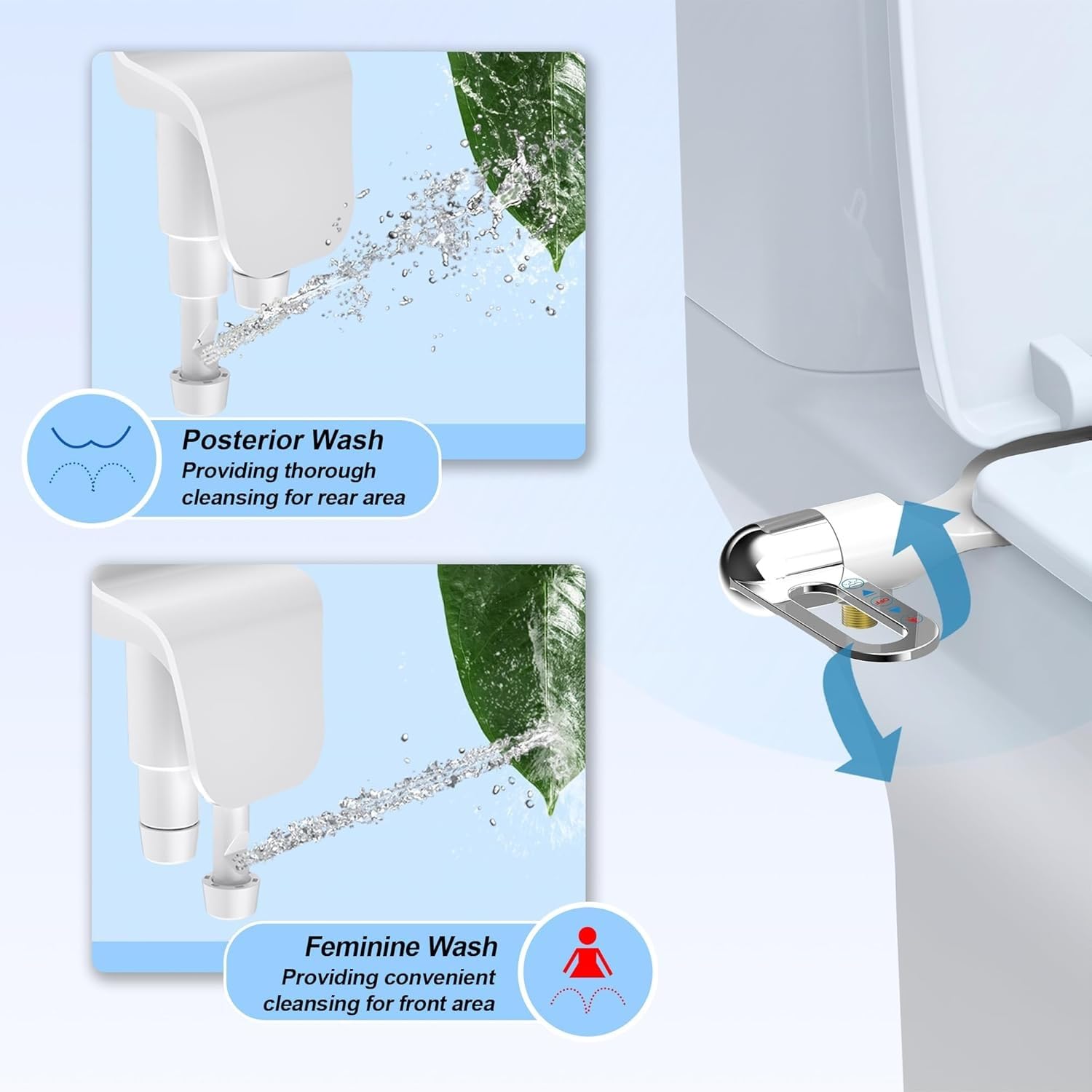 GHANAURA® Toilet Seat Attachment, Jet Spray for Toilet Seat, Retractable Adjustable Spray Position and Pressure, Non-Electric Toilet Bidet with Dual Nozzles for Male & Female(White)