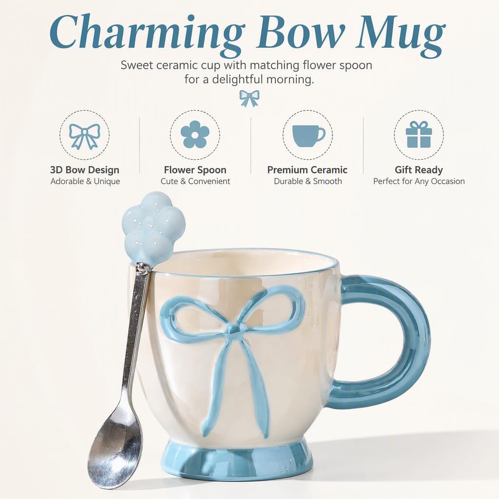 Ceramic Coffee Mug with Bow Design, 13.5 fl oz image 5