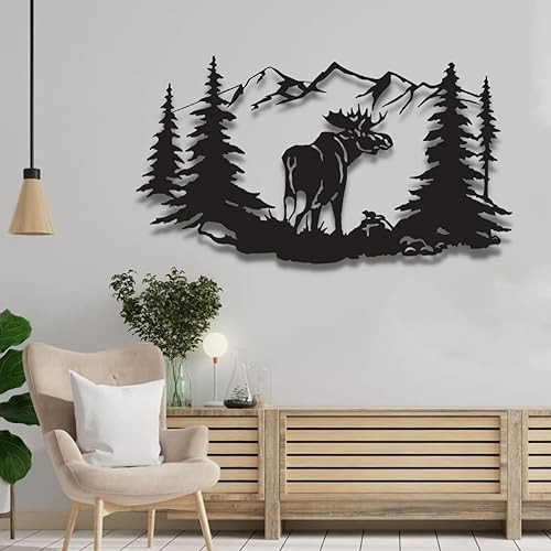 Miniatura 3 de Arte de pared de metal con alces, arte de pared de metal familiar de ciervos, decoración de pared de montaña de árbol, regalo de inauguración de la