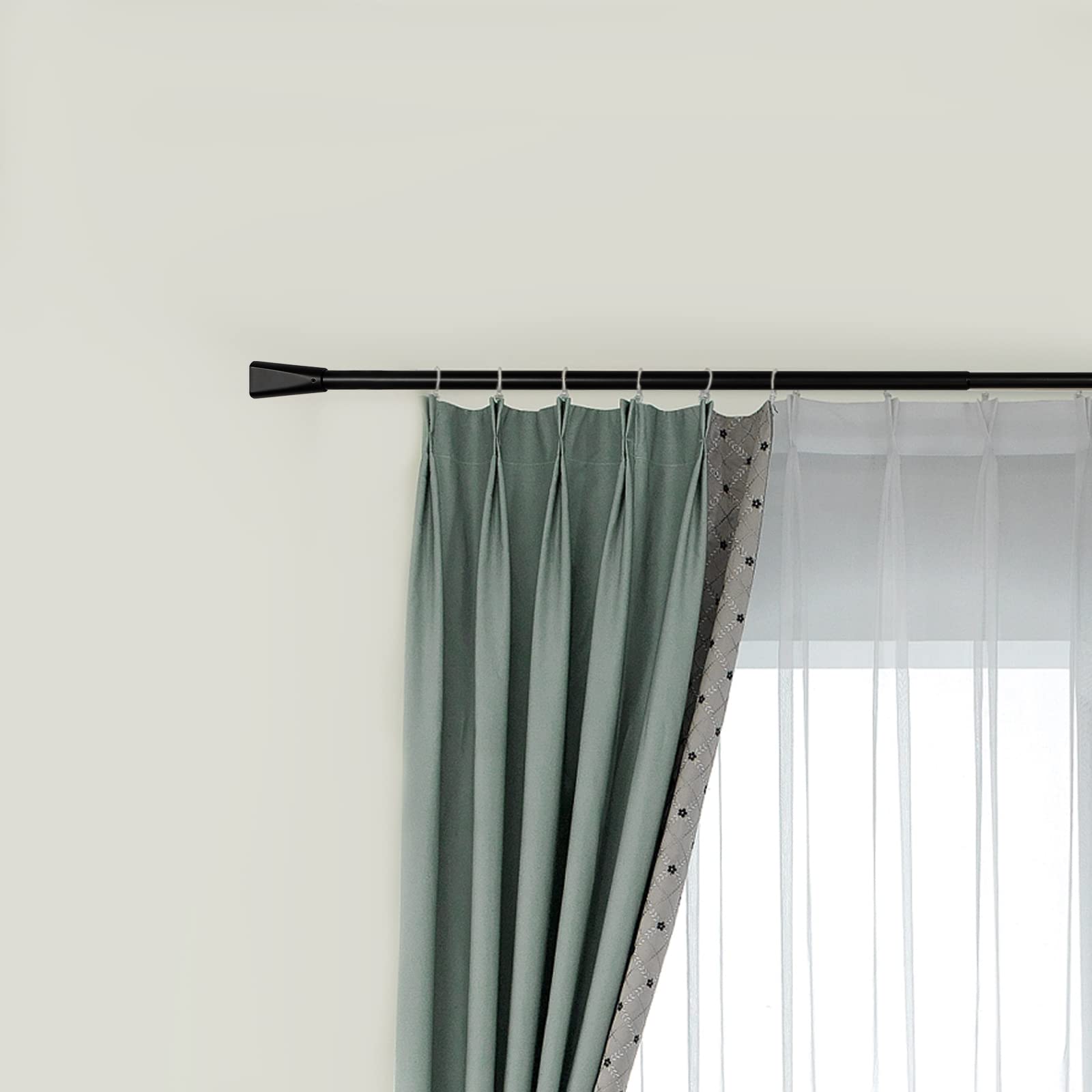 Bastone Tenda Doppia 210-300 cm Estensibile Diametro 16/19 mm Set Bastone Tenda con Finali Decorativi per Tende Occhielli Asta Finestra Regolabile per Soggiorno Nero
