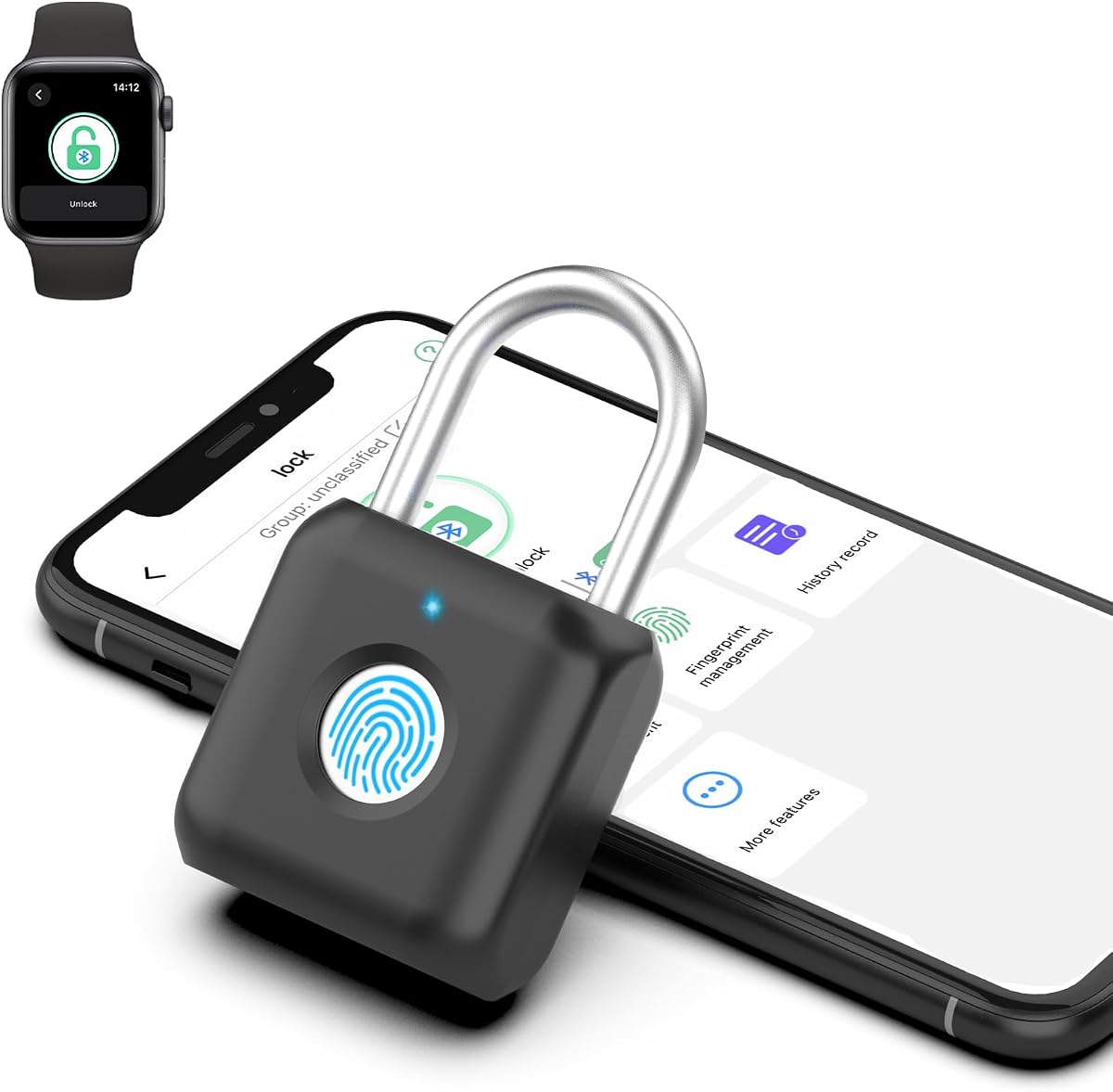 eLinkSmart Black Fingerprint Padlock