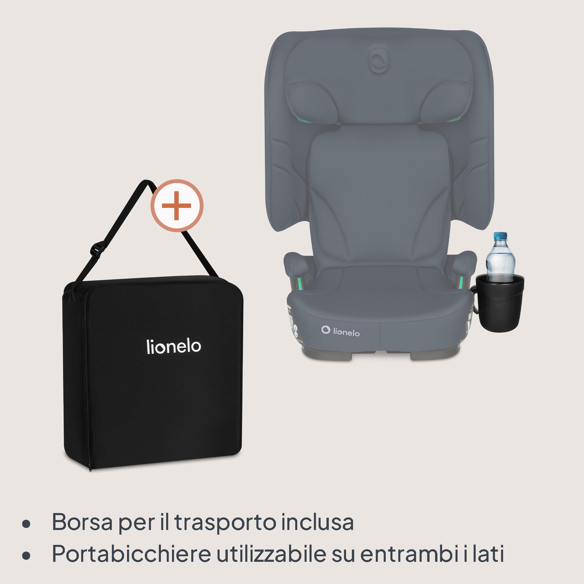 Lionelo Seggiolino Auto Pieghevole ORIN I-SIZE con ISOFIX per bambini 3,5-12 Anni, Reclinabile 4 Posizioni, Poggiatesta 14 Posizioni, Sfoderabile Lavabile, Borsa e Portabicchiere, i-Size 100-150 cm