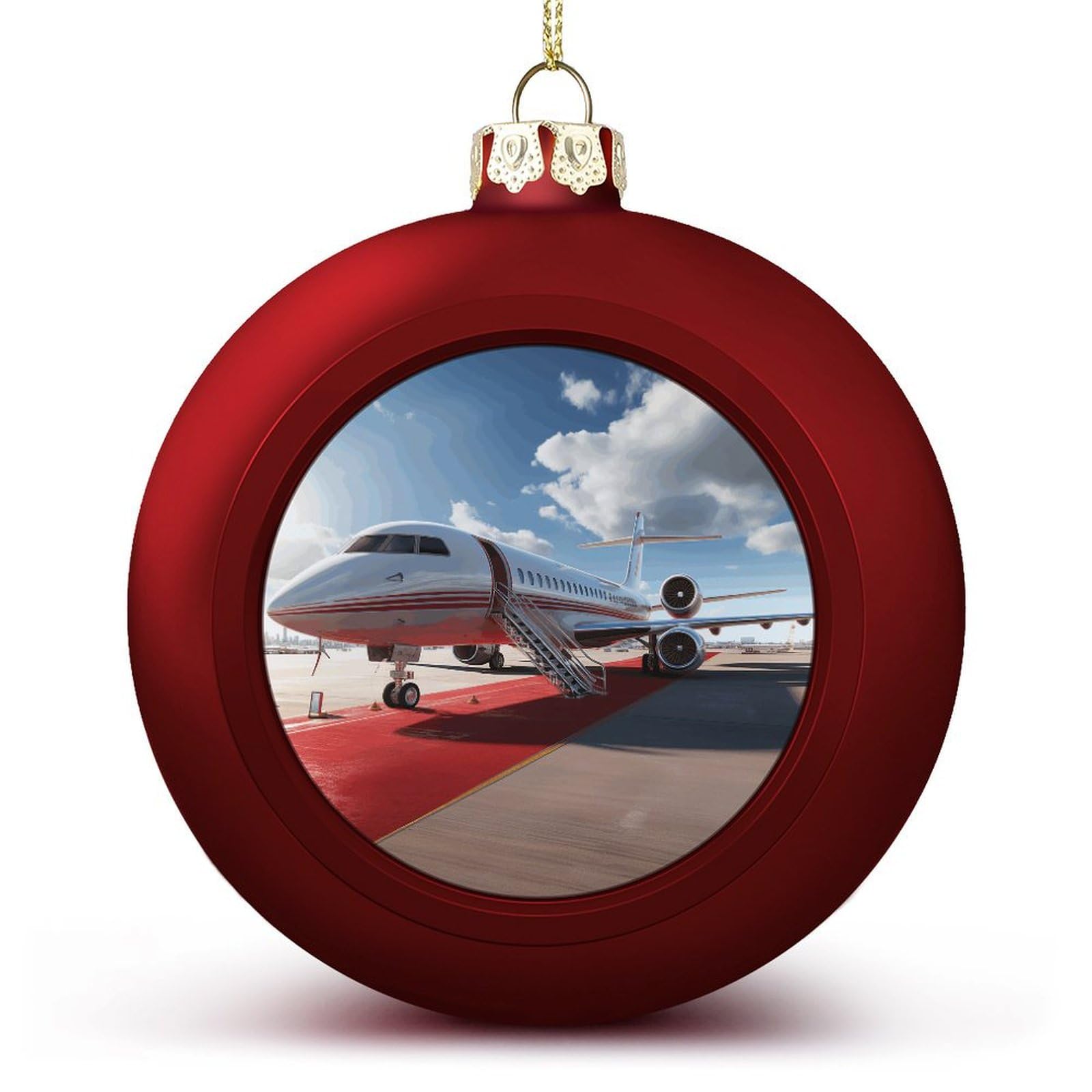 Boules de Noël tapis rouge et avion pour décoration suspendue festive