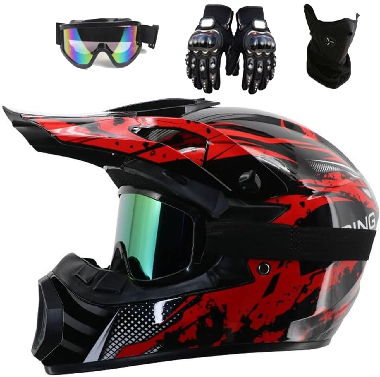 Youth Full Face Motocross Helmet, Unisex Off Road Street Motorbike Helmet