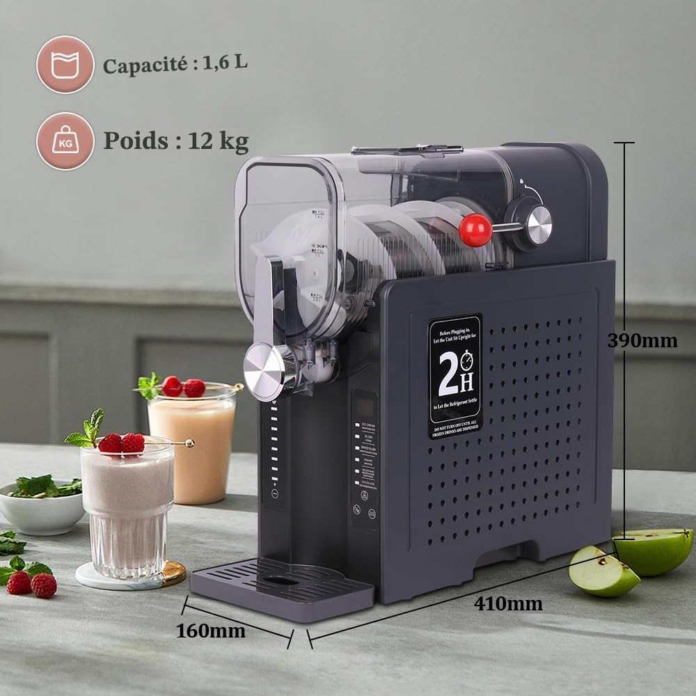 Machine à boissons glacées 1.6 L, granités machine à desserts glacés, refroidissement rapide par compresseur,6 programmes,cocktails glacés,frappés,margaritas,milkshakes et jus glacés