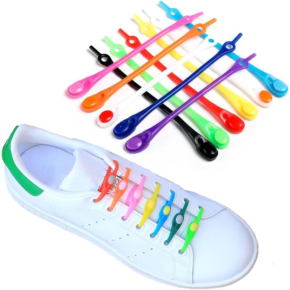 Booge 36 Pcs No Tie Shoe Laces for Adults, Lazy Elastic Shoelaces Rubber Silicone Tieless Laces for Sneakers