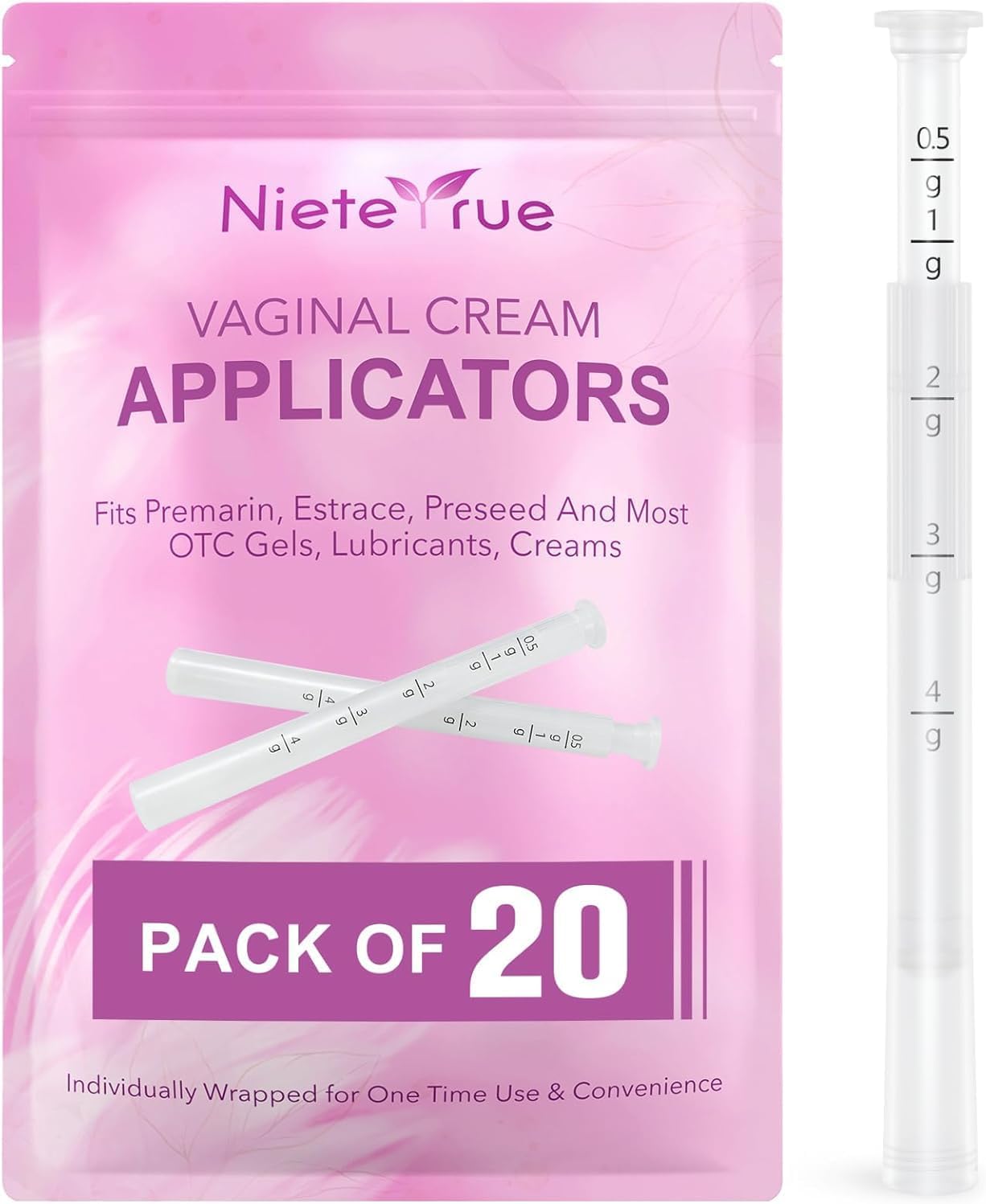 Nieteyrue Disposable Suppository Applicators for Women's Care - 20 Individually Wrapped, Hygienic Tubes with Measurement Lines for Creams, Gels & More