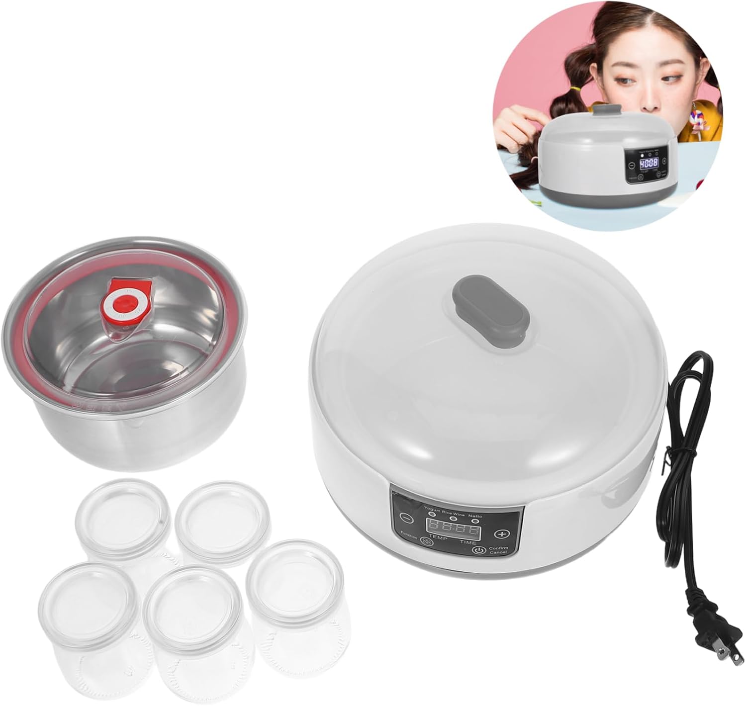 Automatic Yogurt Maker with LCD Display Capacity Precision Temperature Control Hour Fermentation Timer for DIY Yogurt