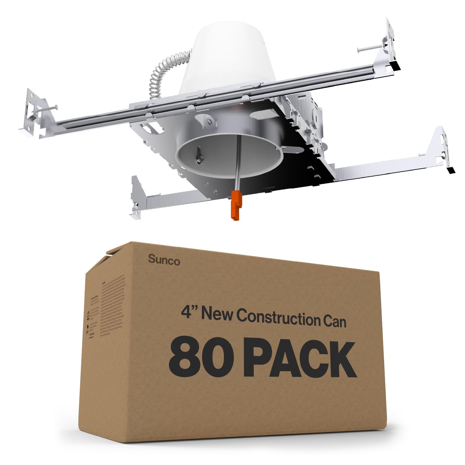 Sunco 80 Pack 4 Inch Can Lights Housing New Construction, Recessed Can Housing for Ceiling, Hard Wired, TP24 Connector, 120-277V, Air Tight Steel, IC