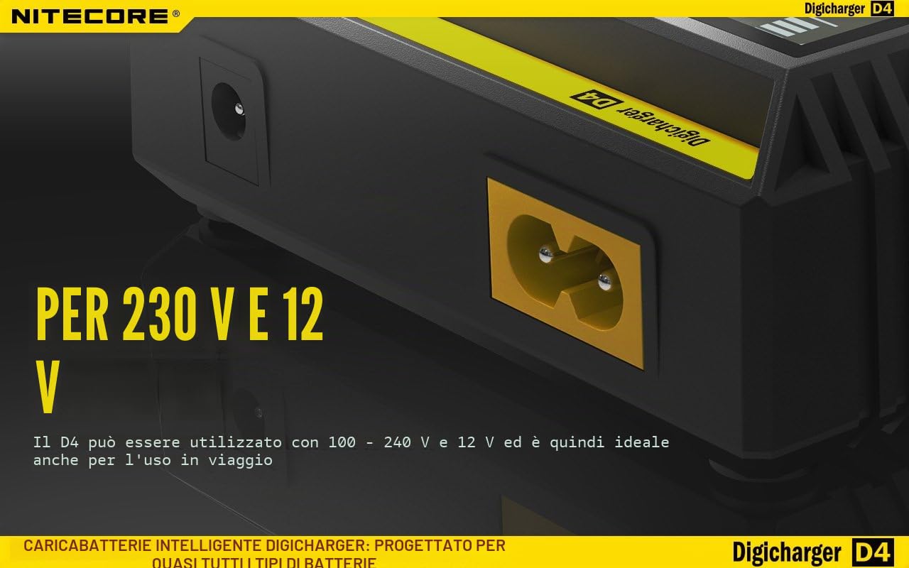 Nitecore - Caricabatterie Universale Digicharger D4 per Li-Ion, IMR, NiMH, Ni-CD, LiFePO4